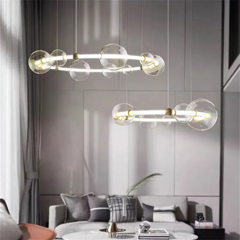 Lustre de luxe à bulles à LED en verre transparent créatif