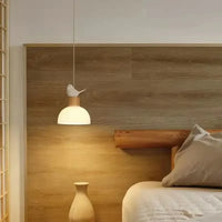 Suspension LED en verre design nordique avec petit oiseau créatif