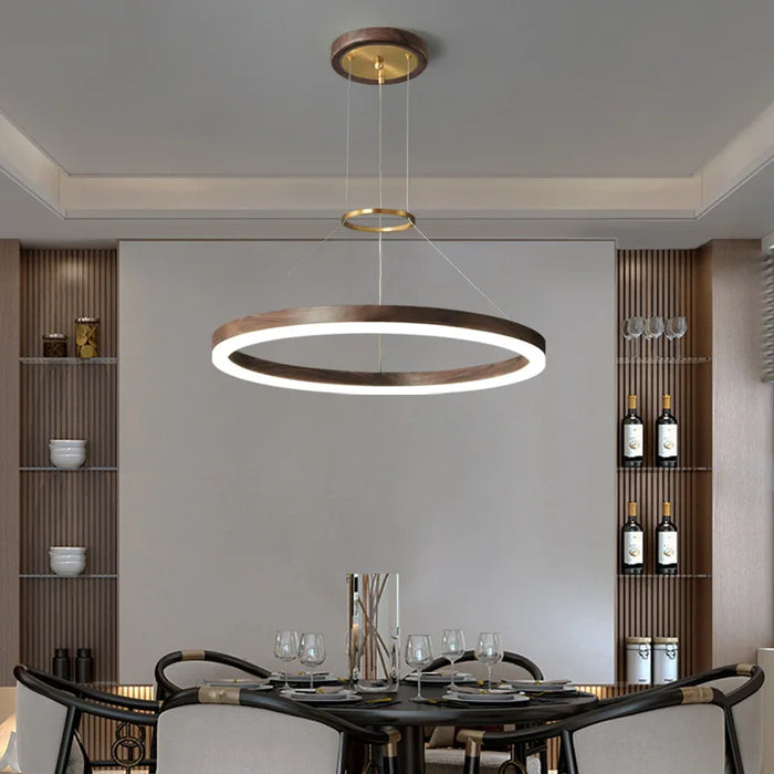 Lustre en Bois Massif et Led Moderne - Noyer Noir - Décoration Maison
