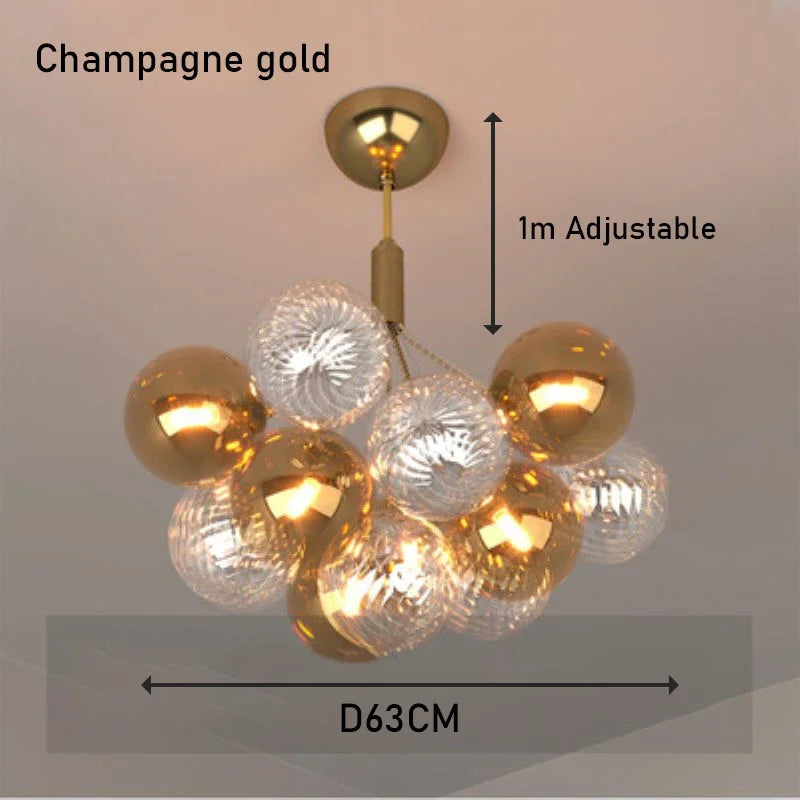 Lustre plafonnier design boule de verre multicolore luxe illuminant