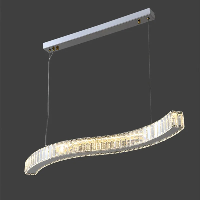 Lustre moderne en acier avec cristaux et lumières LED suspendues - Luxe Éclatant