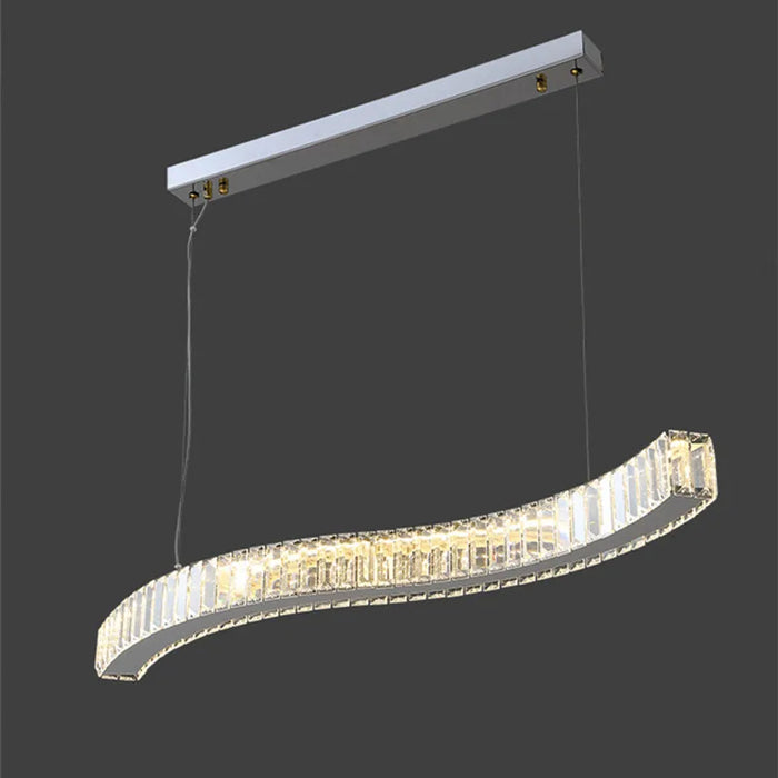 Lustre moderne en acier avec cristaux et lumières LED suspendues - Luxe Éclatant