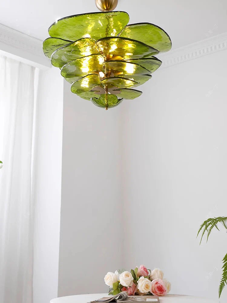 Lustre rétro led de luxe en verre coloré