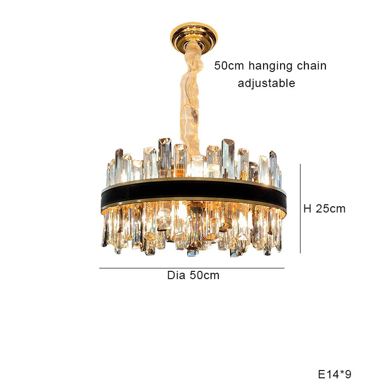 Lustre de Luxe Vintage Design 2024 - LED Cuir Cristal Élégant