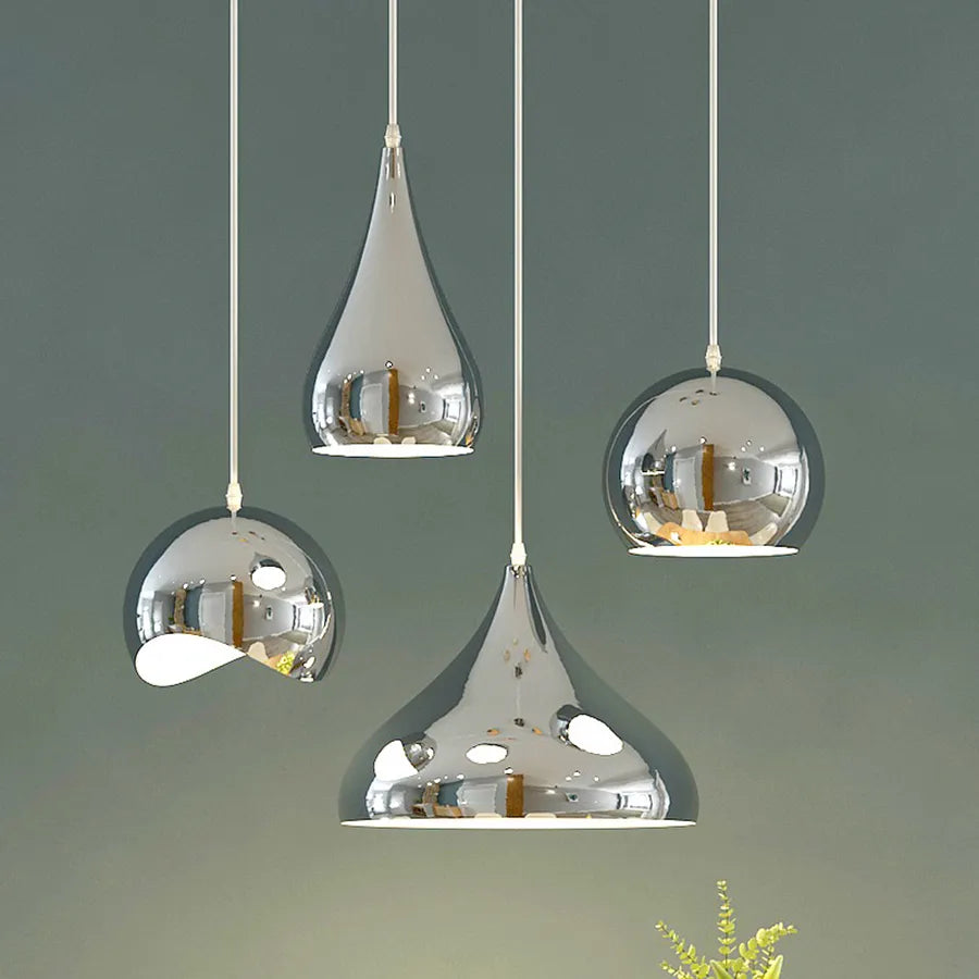 Plafonnier nordique argenté Globe boule miroir, lampe suspendue en fer 
