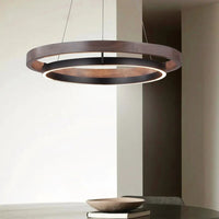 Lustre Nordique Bois Antique - Éclairage en Anneau