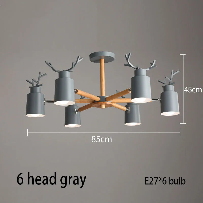 Lustre en rondins scandinave - Design cerf pour éclairage intérieur