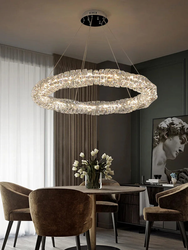 Lustre Moderne en Cristal K9 avec Suspension et Télécommande Dimmable