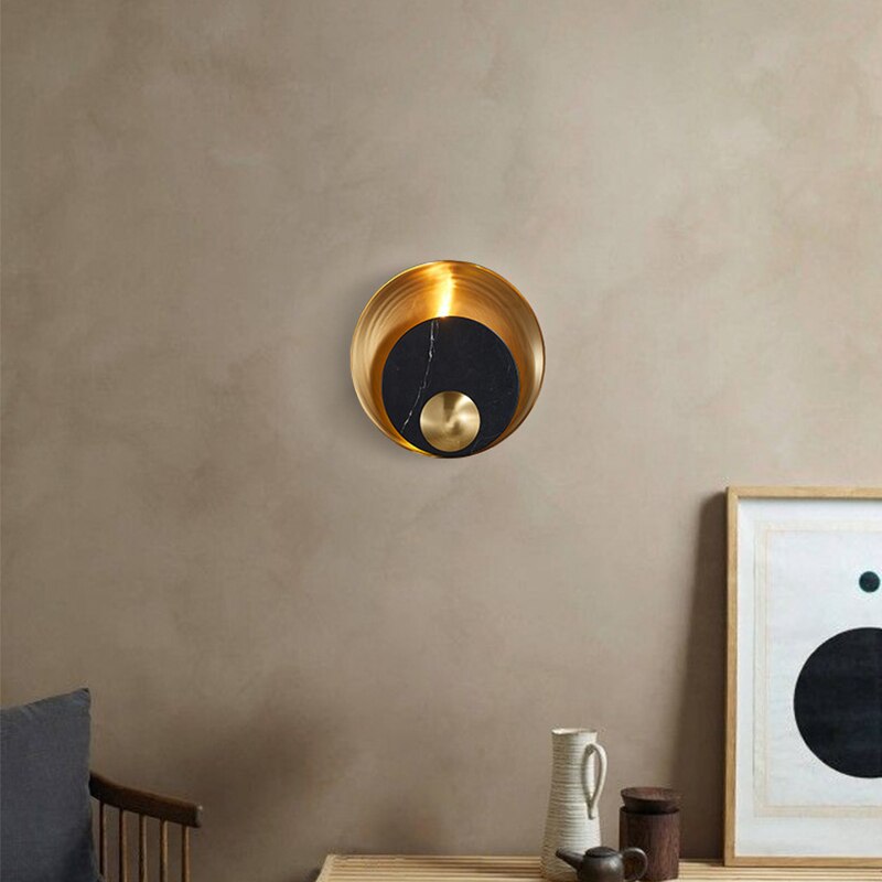 Applique murale LED en marbre et laiton doré de luxe