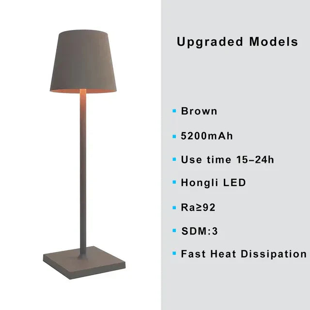 Lampe de table sans fil en métal noir, style varié.