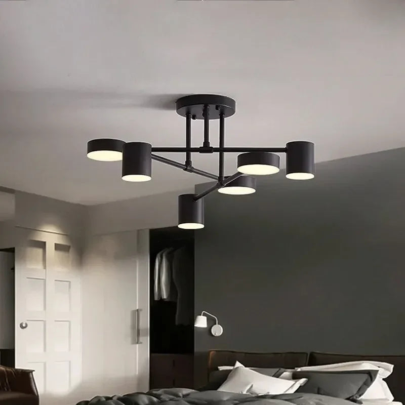 Lustre LED Moderne Chic en Noir, Blanc et Or