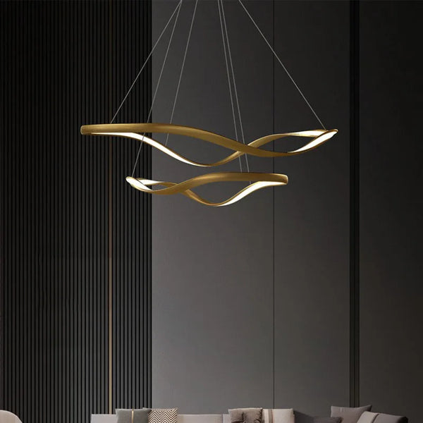 Lustre LED Moderne en Aluminium avec Cordon d'Anneau Irrégulier Ajustable