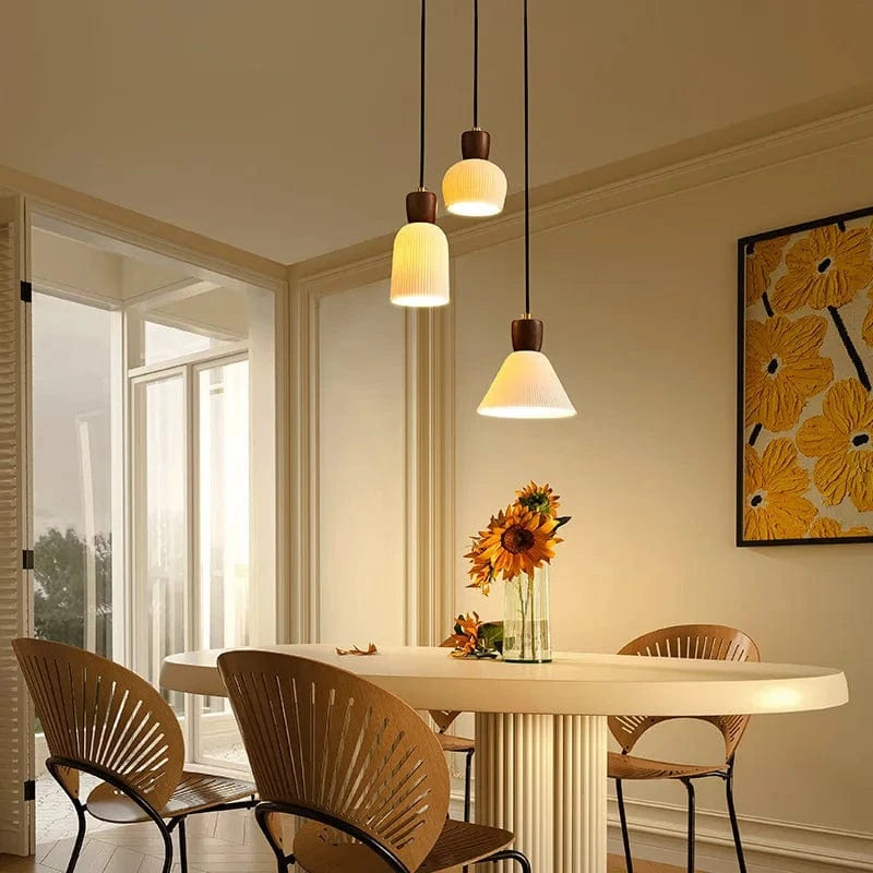 Luminaire Suspendu LED en Noyer Céramique Style Nordique Japonais iwhd