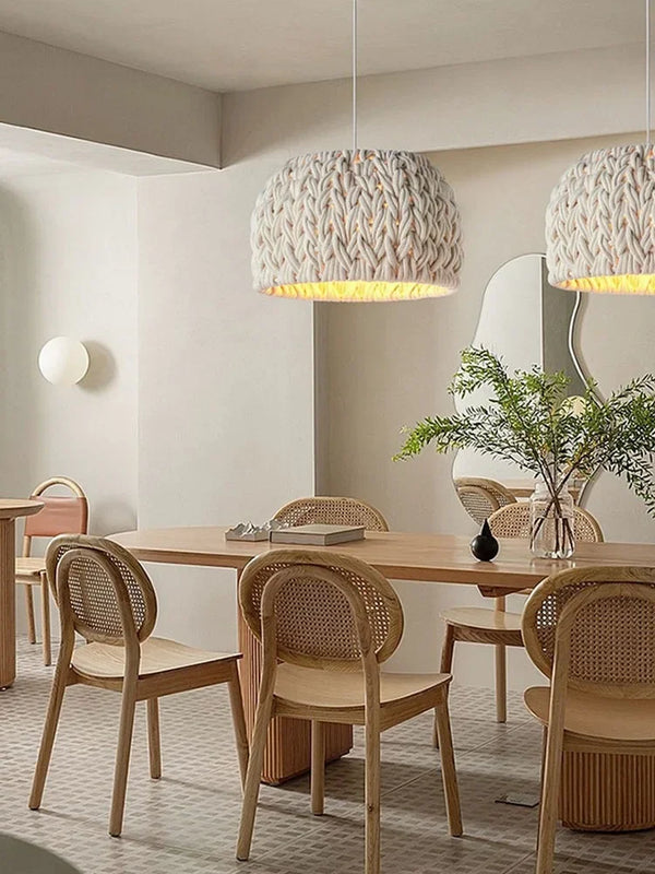 Lustre nordique en corde tricotée Wabi Sabi E27 LED Suspension Luminaire