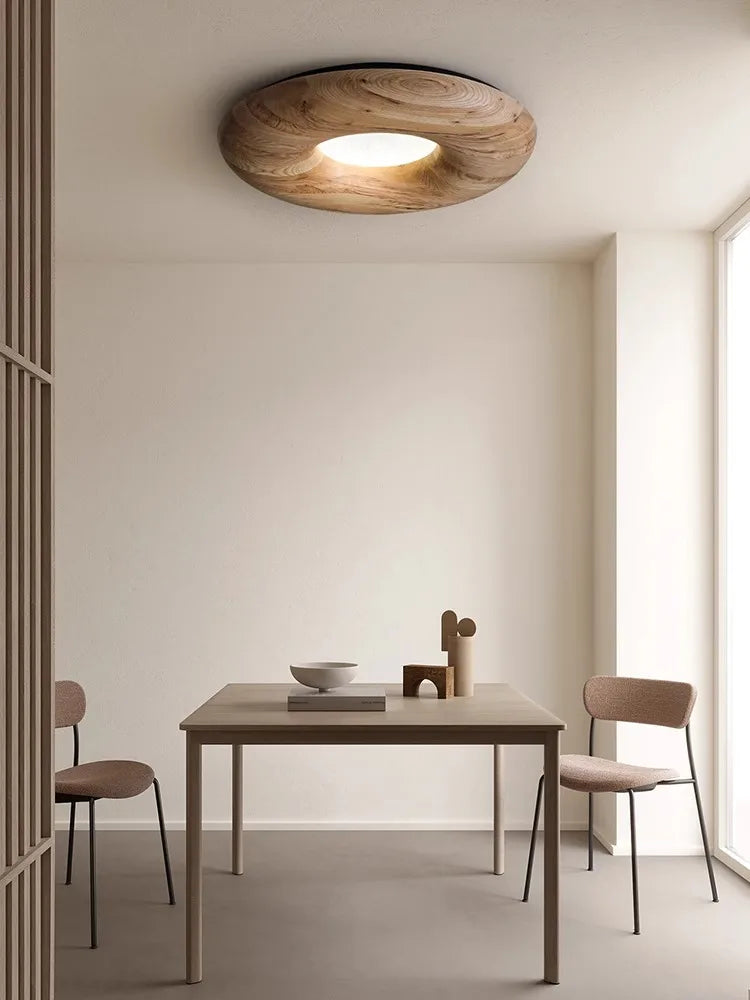 Plafonnier LED Vintage Chic en Bois Foncé - Grand Lustre