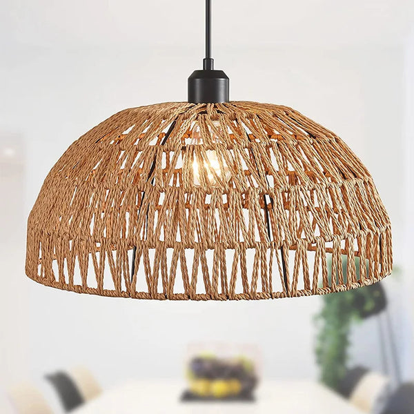 Lustre en corde de chanvre japonais et rotin zen - Fusion de styles naturels