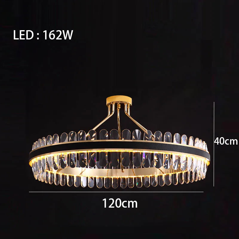 Lustre en cuir LED Cristal Luxueux Rond Suspendu Moderne - Élégance Brillante
