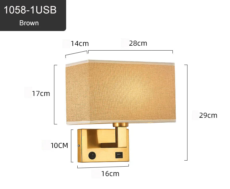 Applique murale intelligente nordique avec chargeur USB rapide et abat-jour 3 couleurs