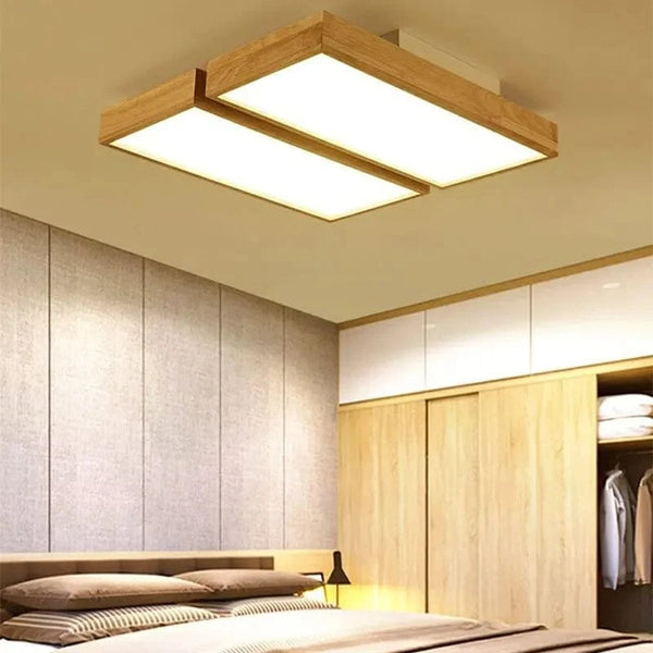 Lampe de plafond LED en bois carrée - Design minimaliste et moderne
