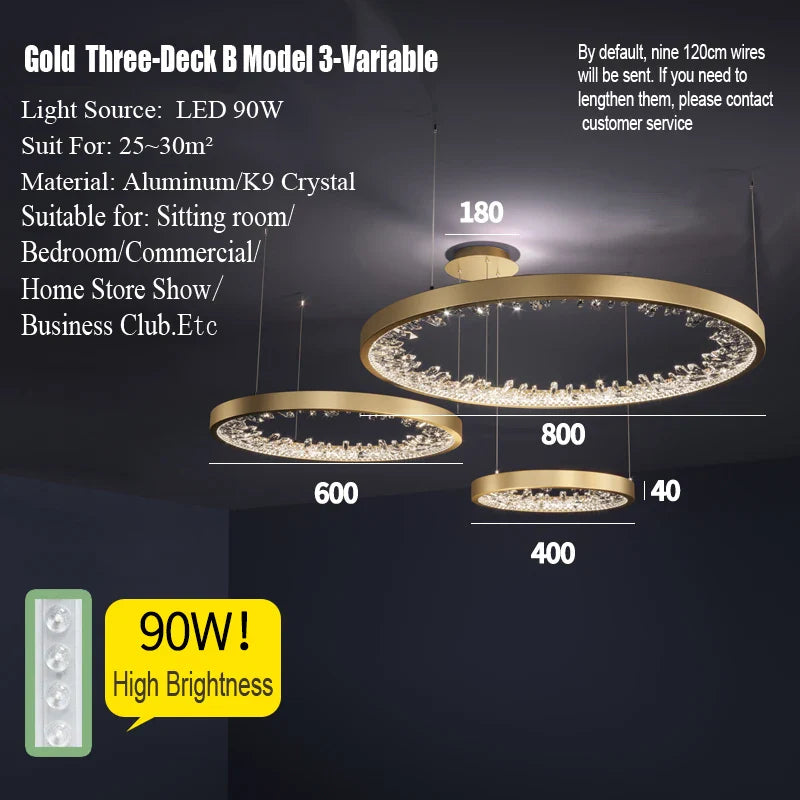 Lustre moderne en cristal avec éclairage LED pour villa de luxe