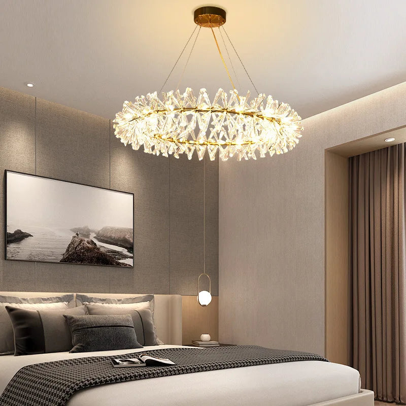 Lustre en cristal Fleur Luminaire de Luxe avec Anneaux Ronds - Collection Élégance Cristalline