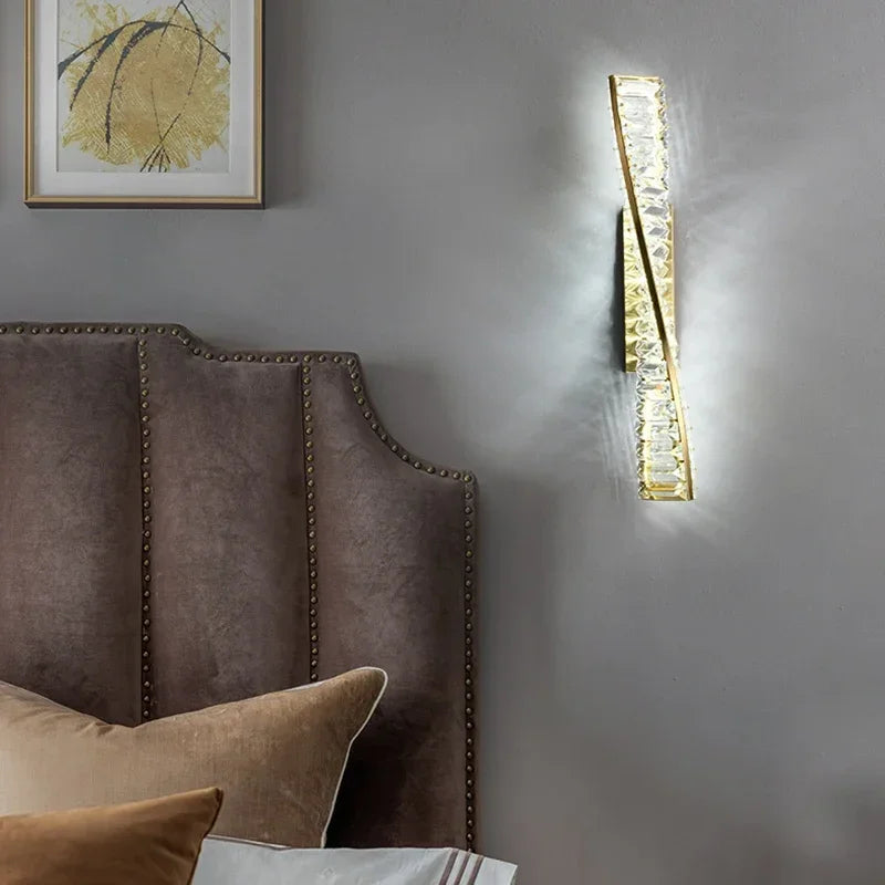Applique murale LED de luxe en cristal doré - Brillante élégance
