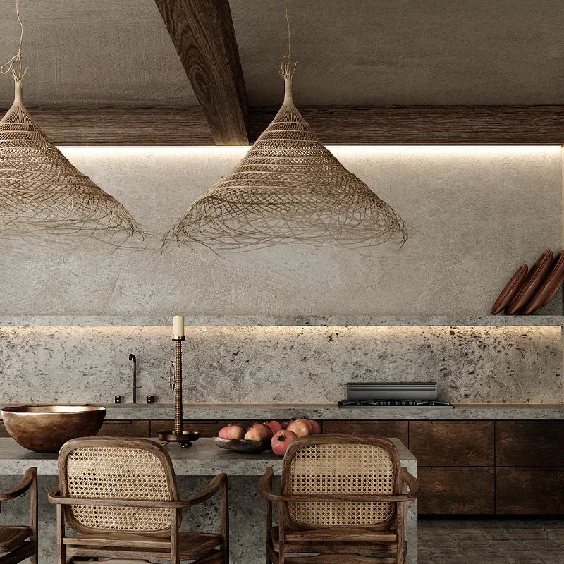 Suspension LED en bambou vintage