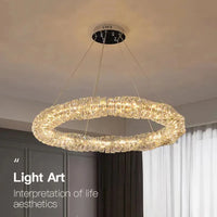 Lustre Or Dimmable avec anneau de lumière LED en cristal pour maison moderne de luxe