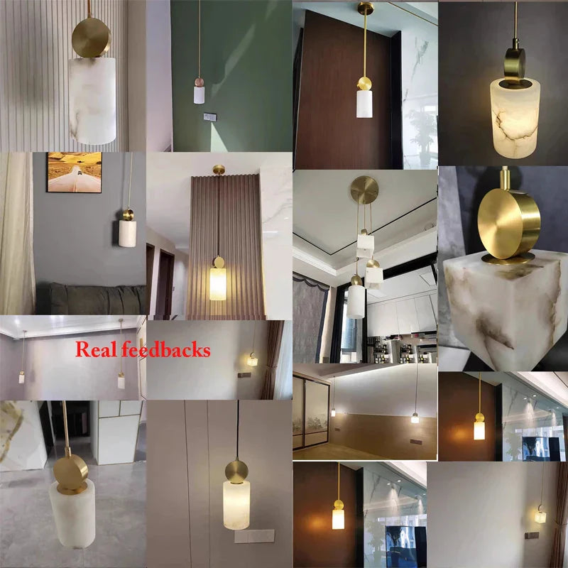 Suspension nordique en marbre et cuivre avec lumières LED - Luxe et élégance