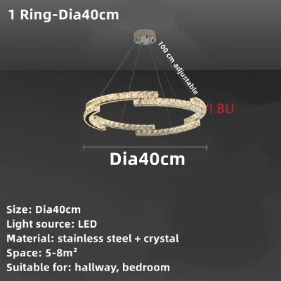 Lustre Nordique en Cristal et Acier Inoxydable avec Miroir LED Intérieur