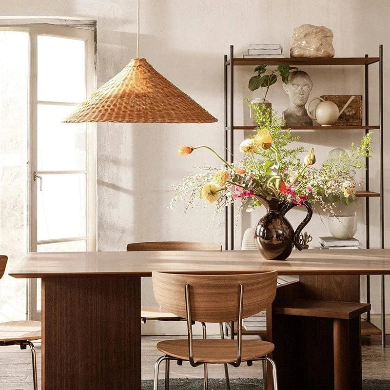 Lampe Suspendue en Rotin Design Japonais Zen Artistique, Style Rétro