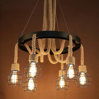 Lustre rétro industriel en corde de chanvre