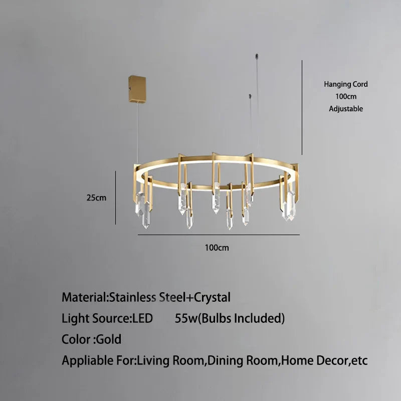 Lustre de luxe italien en cuivre avec LED postmoderne et cristaux ronds
