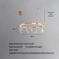 Lustre de luxe italien en cuivre avec LED postmoderne et cristaux ronds