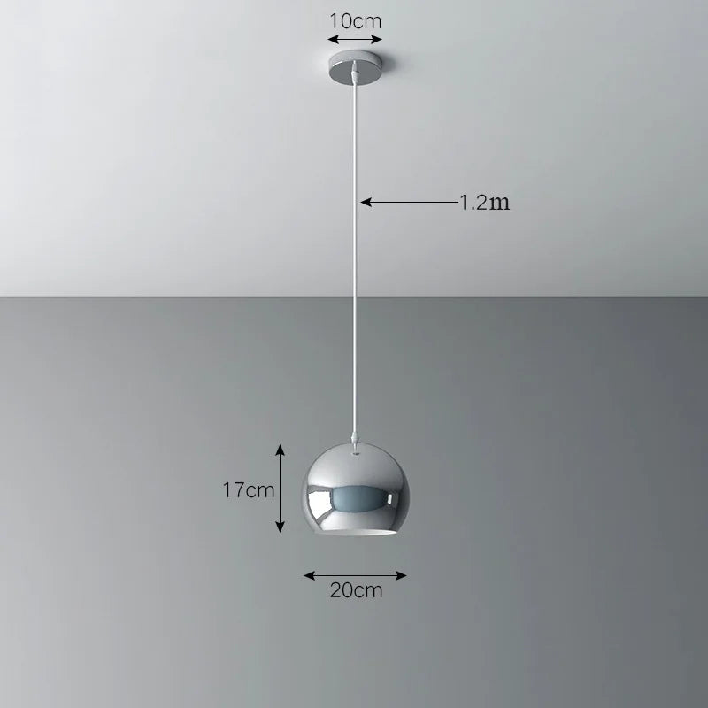 Plafonnier nordique argenté Globe boule miroir, lampe suspendue en fer
