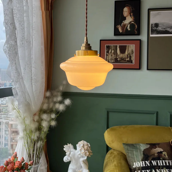Suspension LED verre blanc.
