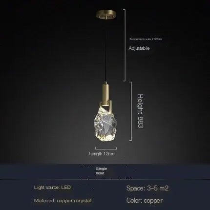 Suspension design nordique "Ice Crystal" en cristal et cuivre pour bar ou table