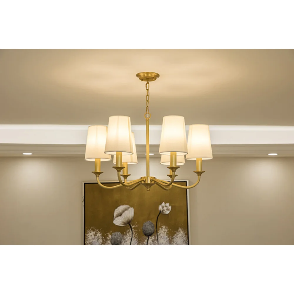 Suspension Rustique Américaine Lustre Doré en Tissu Minimaliste