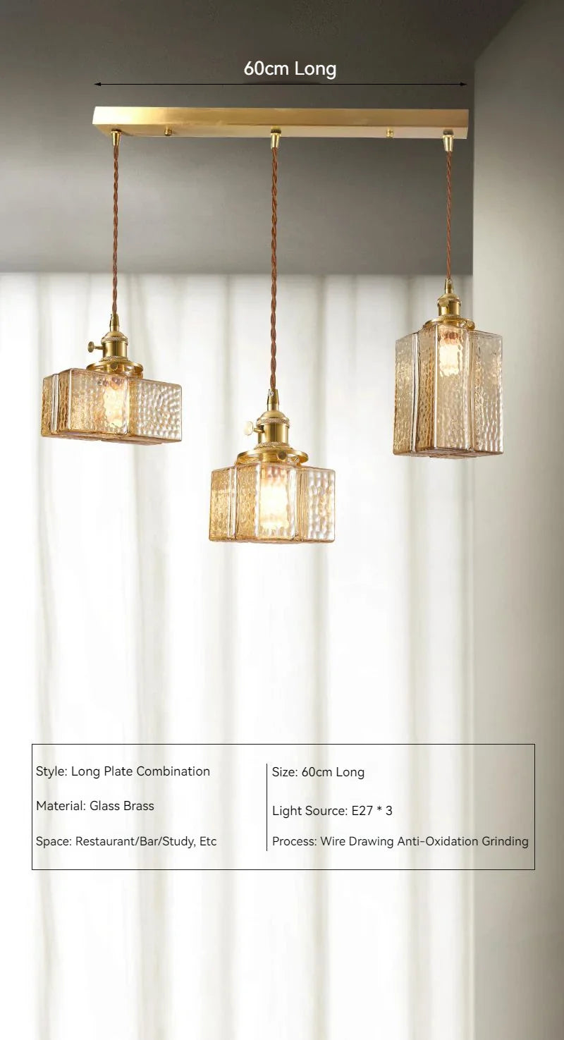 Suspension japonaise vintage en verre et laiton LED