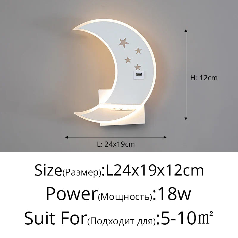 Applique murale LED Lune - Élégance moderne et minimaliste avec chargeur USB
