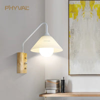 Applique murale moderne en verre et bois