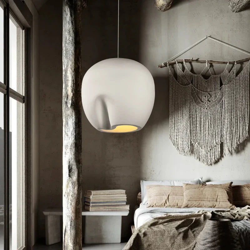 Suspension Wabi Sabi en polystyrène fait main - Bois et LED E27