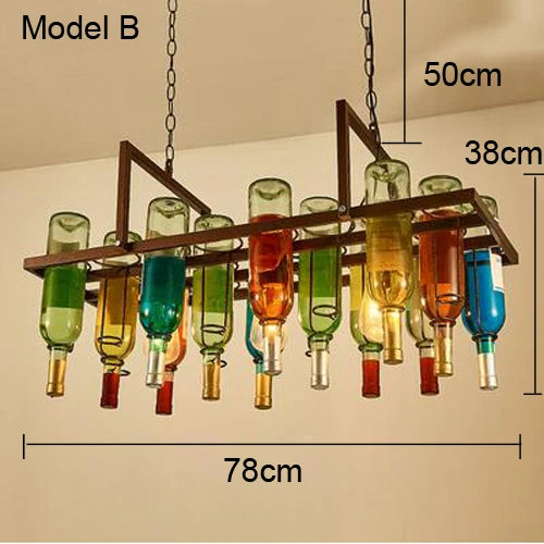 Lustre Bouteille de vin en verre E27 LED Vintage américain rétro industriel Bar créatif café Restaurant éclairage de style Loft