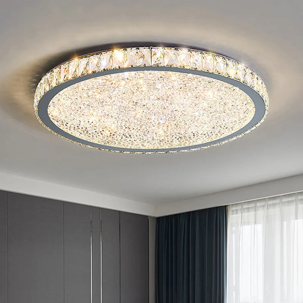 Plafonnier rond ultra-mince en cristal LED moderne - Luxe Illuminate