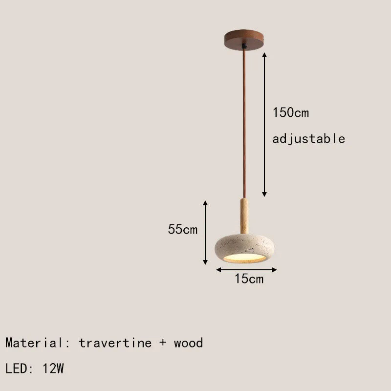 Lustre contemporain en bois avec éclairage LED en pierre.