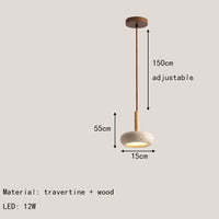 Lustre contemporain en bois avec éclairage LED en pierre.
