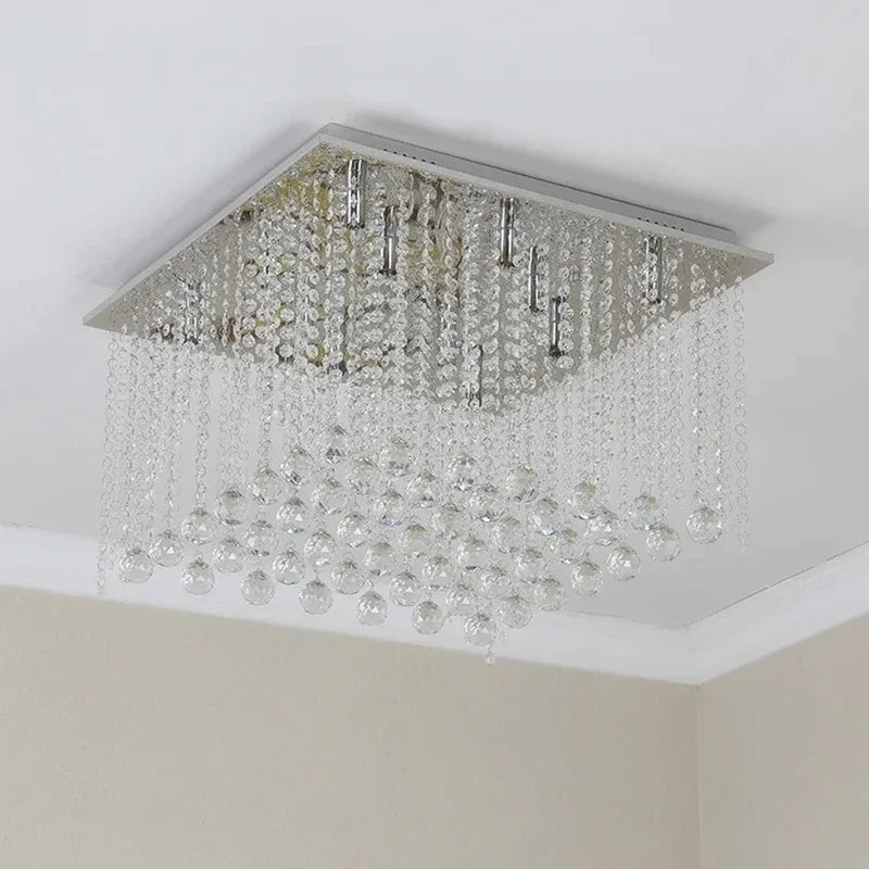 Lustre en cristal carré encastré pour salon de luxe : Lustres en cristal suspension LED de haute qualité