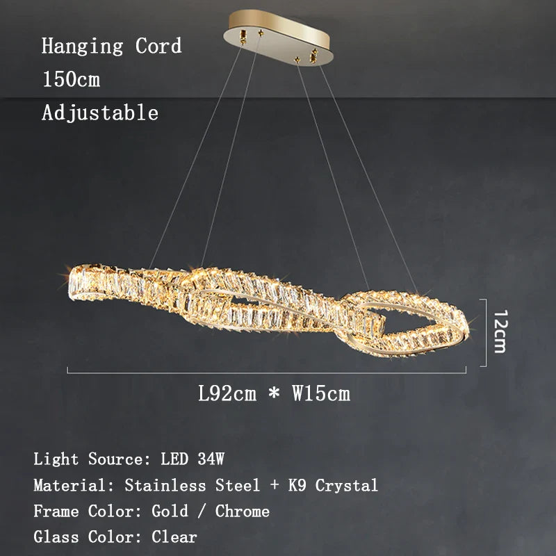Lustres modernes en cristal de luxe LED Suspended Gold