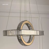 Lustre LED moderne en acier doré avec cristaux et câble ajustable