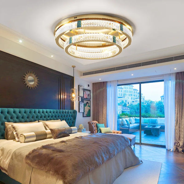 Lustre de Luxe en Cristal Rond à 3 Couches avec LED